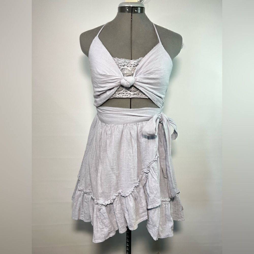 Free People The Real‎ Deal Mini Endless Summer Dress Grey Dawn Halter Womens S